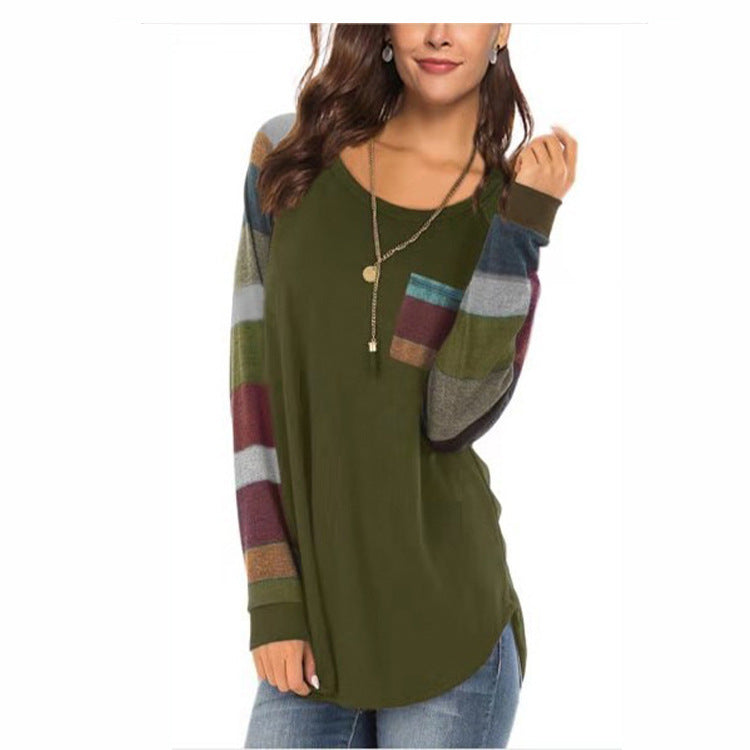 Casual Long Sleeves Plus Sizes T Shirts-Shirts & Tops-Army Green-S-Free Shipping Leatheretro
