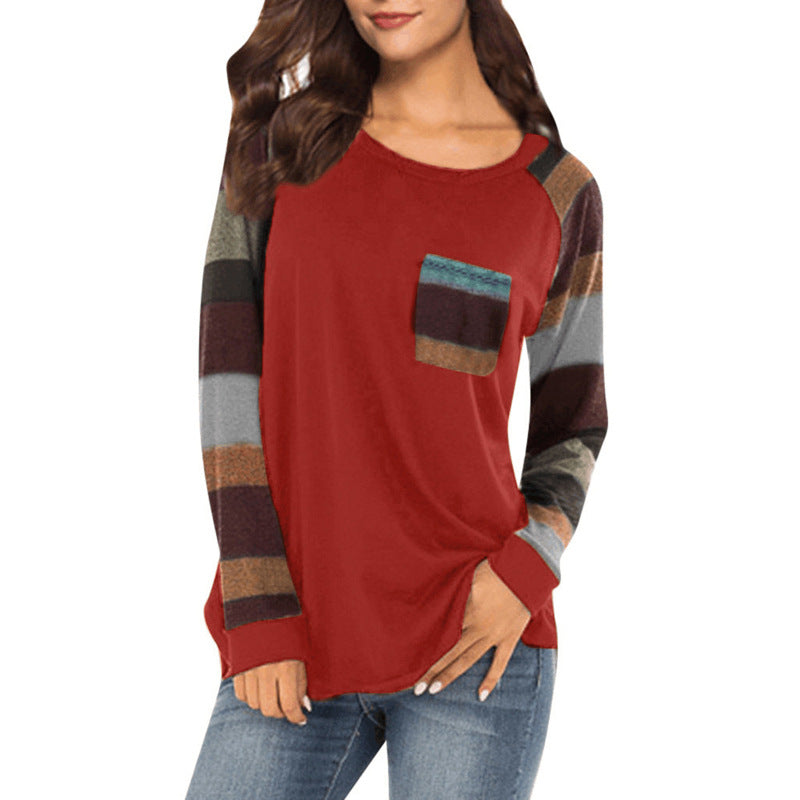 Casual Long Sleeves Plus Sizes T Shirts-Shirts & Tops-Wine Red-S-Free Shipping Leatheretro