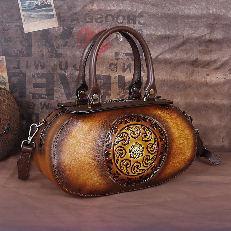 Vintage Vegetable Tanned Leather Tote Handbags B249-Yellow-Free Shipping Leatheretro