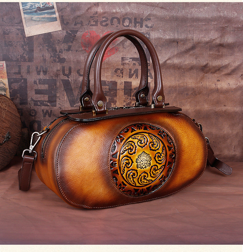 Vintage Vegetable Tanned Leather Tote Handbags B249-Yellow-Free Shipping Leatheretro