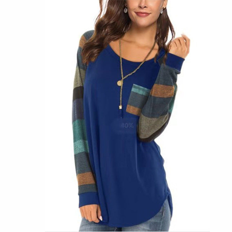 Casual Long Sleeves Plus Sizes T Shirts-Shirts & Tops-Blue-S-Free Shipping Leatheretro