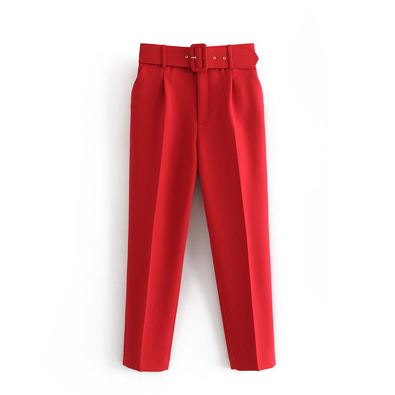 Women High Waist Casual Cropped Pants-Pants-Red-XS-Free Shipping Leatheretro
