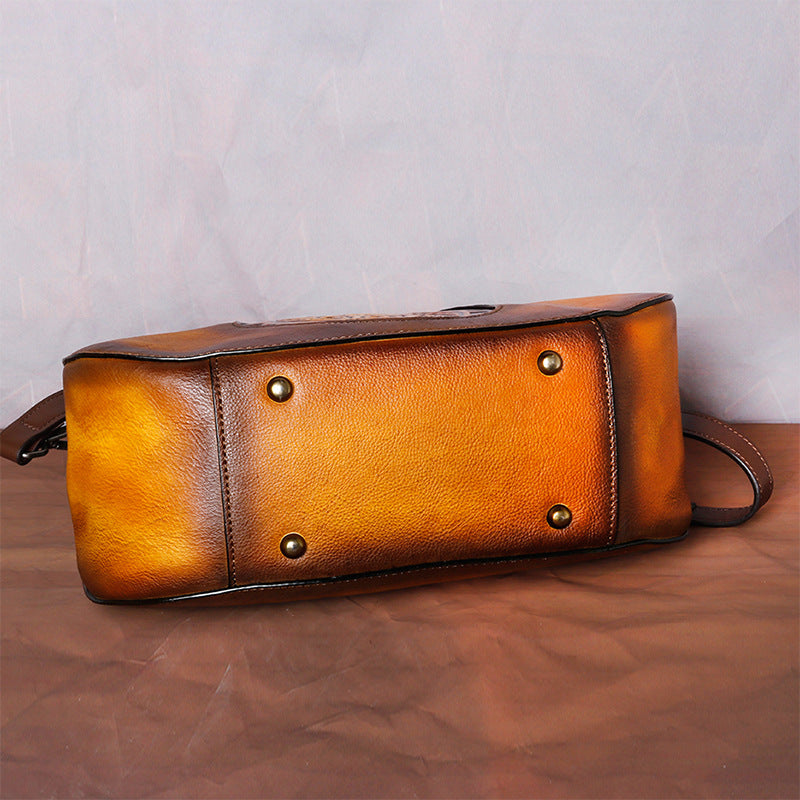 Vintage Vegetable Tanned Leather Tote Handbags B249-Yellow-Free Shipping Leatheretro