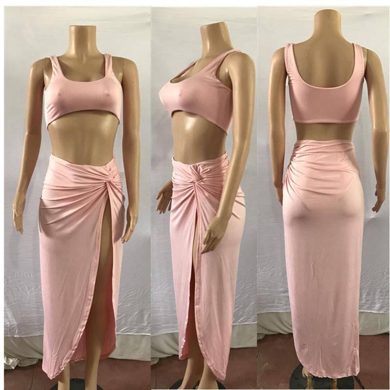 Sexy Women Strapless 2 Pieces Dresses-Maxi Dresses-Pink-S-Free Shipping Leatheretro
