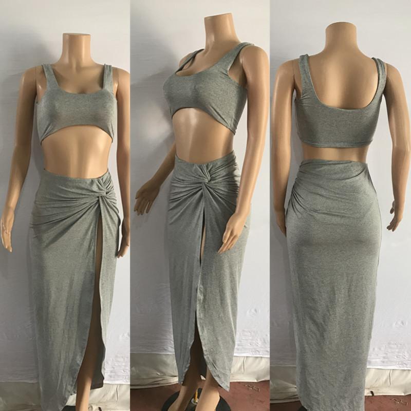 Sexy Women Strapless 2 Pieces Dresses-Maxi Dresses-Gray-S-Free Shipping Leatheretro