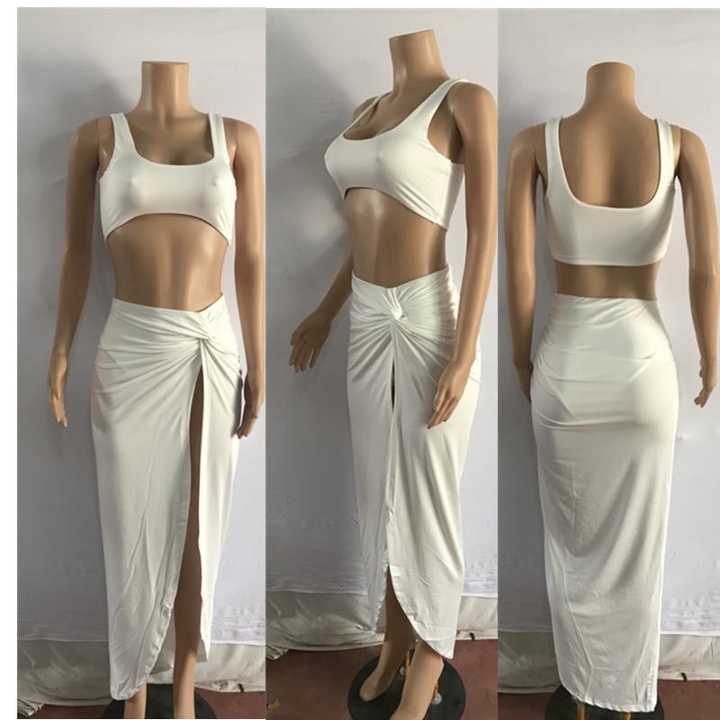 Sexy Women Strapless 2 Pieces Dresses-Maxi Dresses-White-S-Free Shipping Leatheretro