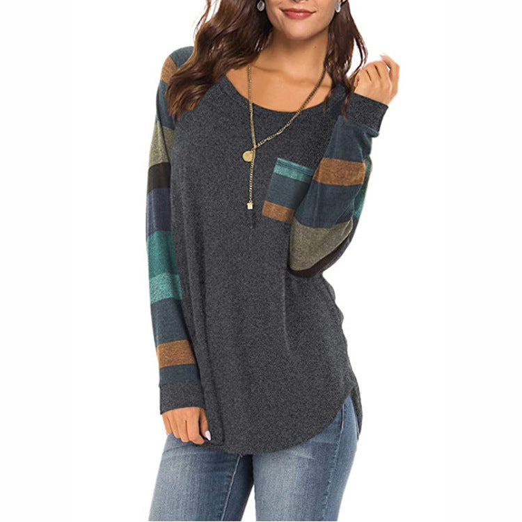 Casual Long Sleeves Plus Sizes T Shirts-Shirts & Tops-Dark Gray-S-Free Shipping Leatheretro