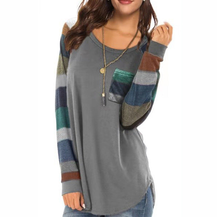Casual Long Sleeves Plus Sizes T Shirts-Shirts & Tops-Light Gray-S-Free Shipping Leatheretro