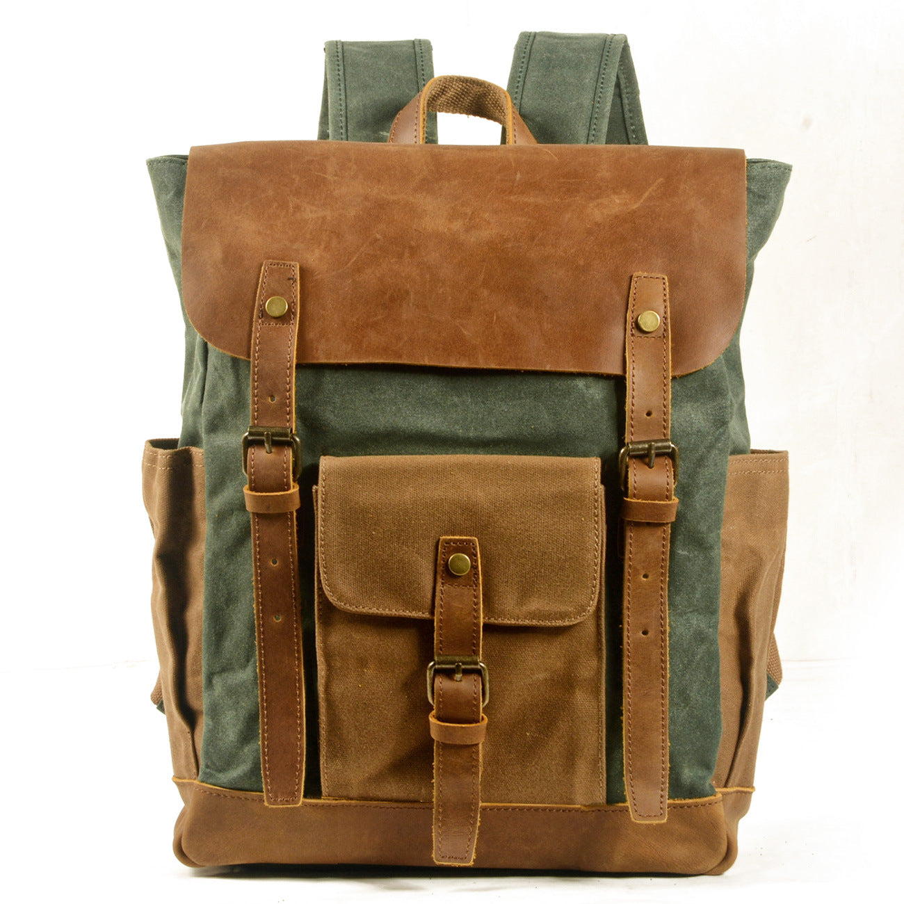 Vintage Waterproof Leather Canvas Backpack 5016-Green-Free Shipping Leatheretro