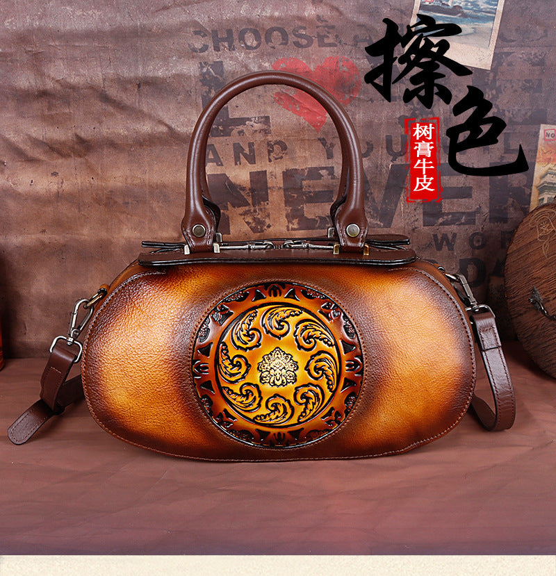 Vintage Vegetable Tanned Leather Tote Handbags B249-Yellow-Free Shipping Leatheretro