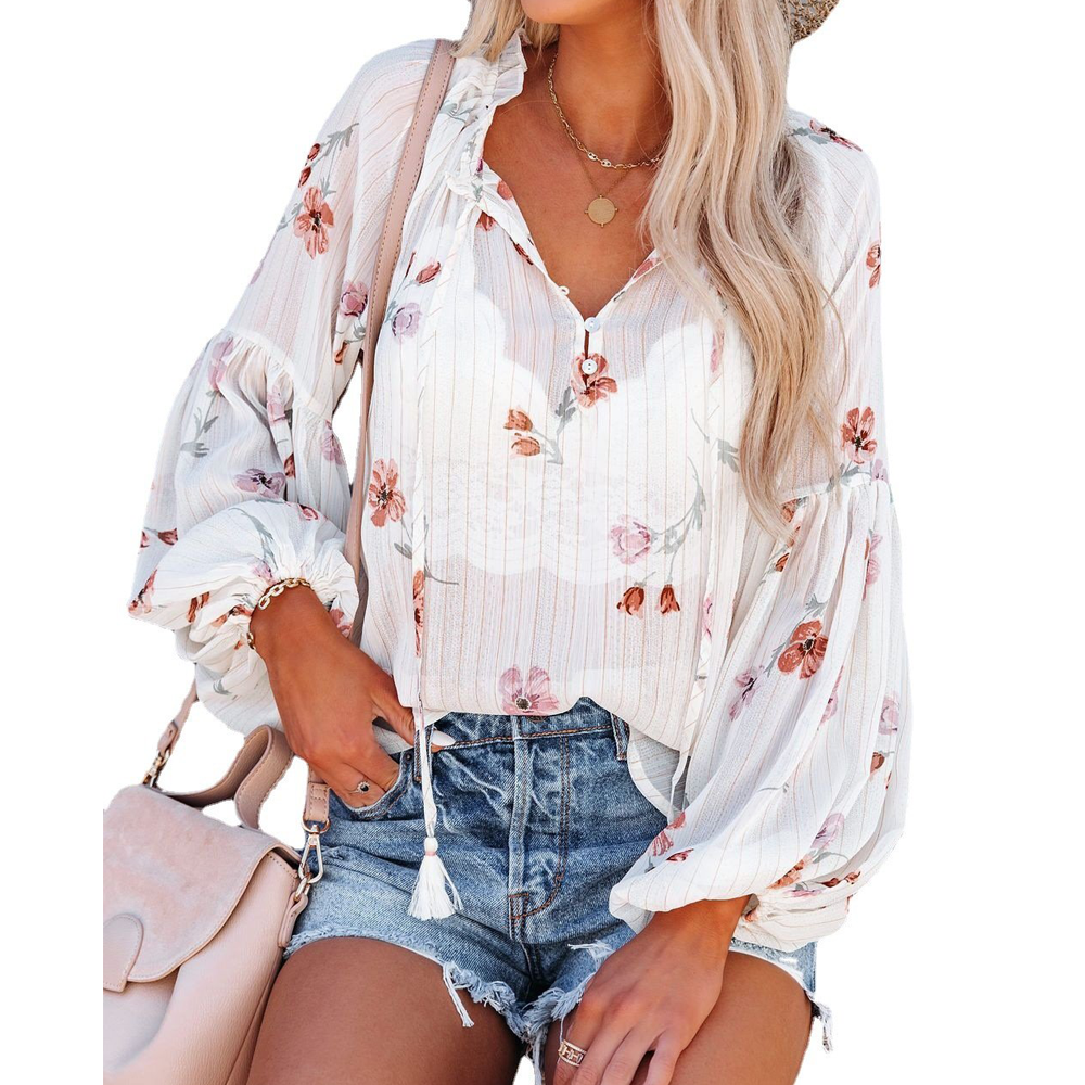 Fashion Puff Sleeves Chiffon Blouses-Shirts&Blouses-White-S-Free Shipping Leatheretro