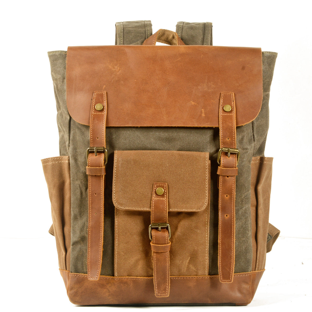 Vintage Waterproof Leather Canvas Backpack 5016-Army Green-Free Shipping Leatheretro