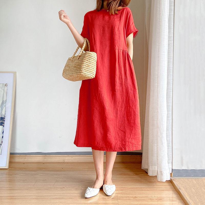 Women Loose Cozy Plus Sizes Midi Dresses-Mini Dresses-Red-M-Free Shipping Leatheretro