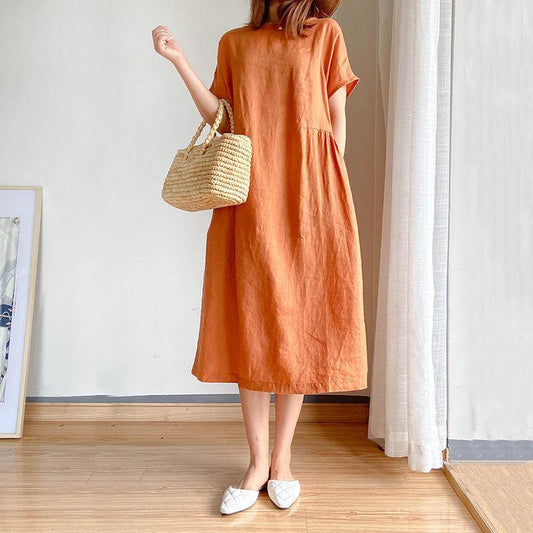 Women Loose Cozy Plus Sizes Midi Dresses-Mini Dresses-Orange-M-Free Shipping Leatheretro