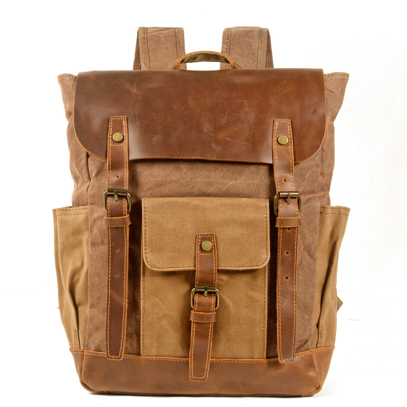 Vintage Waterproof Leather Canvas Backpack 5016-Coffee-Free Shipping Leatheretro
