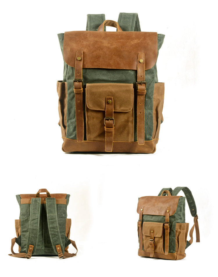 Vintage Waterproof Leather Canvas Backpack 5016-Wine Red-Free Shipping Leatheretro