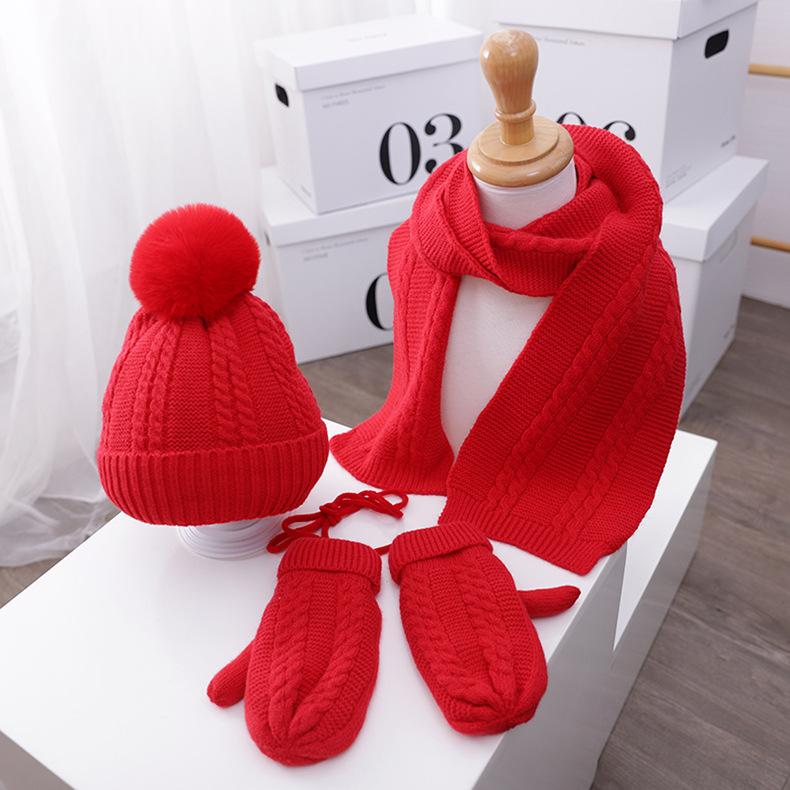 Kids Winter Kitting 3pcs/Set Hats&Scarfs&Gloves-Hats-Red-Free Shipping Leatheretro