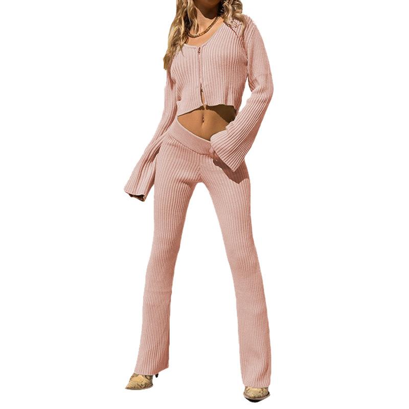 Leisure Long Sleeves Sexy Knitting Outfits-One Piece Suits-Pink-S-Free Shipping Leatheretro