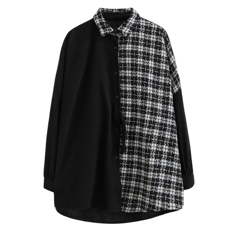 Women Plus Sizes Plaid Loose Long Sleeves Shirts-The same as picture-One Size-Free Shipping Leatheretro