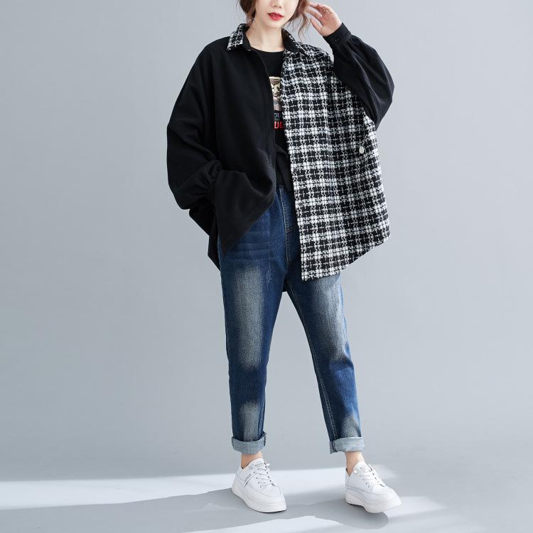Women Plus Sizes Plaid Loose Long Sleeves Shirts-The same as picture-One Size-Free Shipping Leatheretro