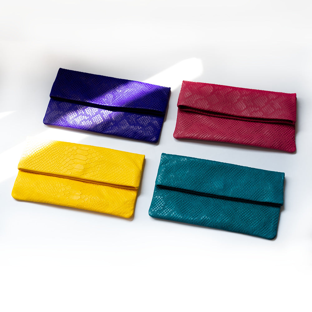 Casual Sheepskin Leather Envelope Clutch Bag for Women C913-Handbag & Wallet Accessories-Yellow-Free Shipping Leatheretro