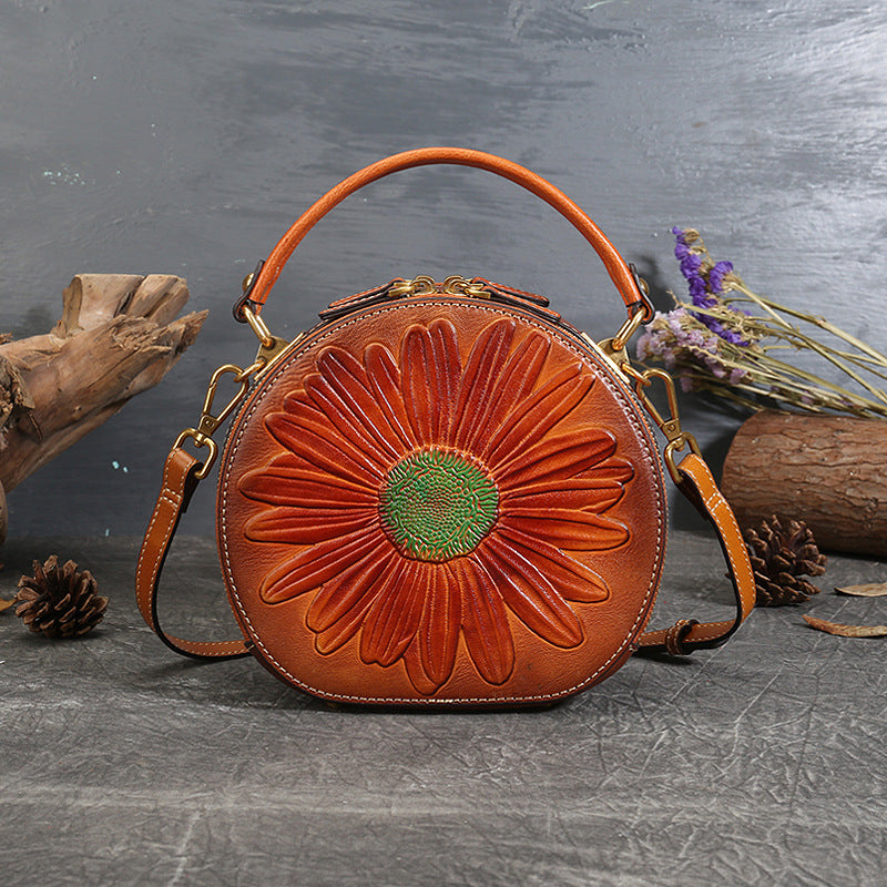 Vintage Cowhide Leather Round Shape Women Handbags 6222-Handbags-Brown-Free Shipping Leatheretro