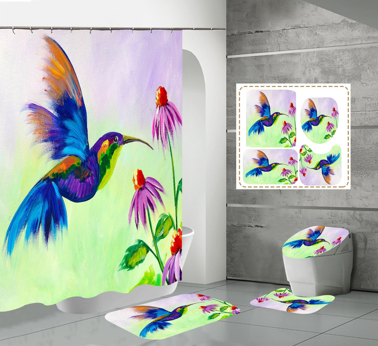 3D Flying Birds Print Fabric Shower Curtain Sets-Shower Curtains-180×180cm Shower Curtain Only-Style2-Free Shipping Leatheretro