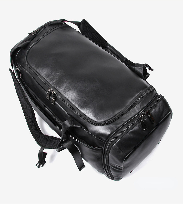 Black Causal Cowhide Leather Duffle Bags for Traveling 6010-Leather Duffle Bags-Black-Free Shipping Leatheretro
