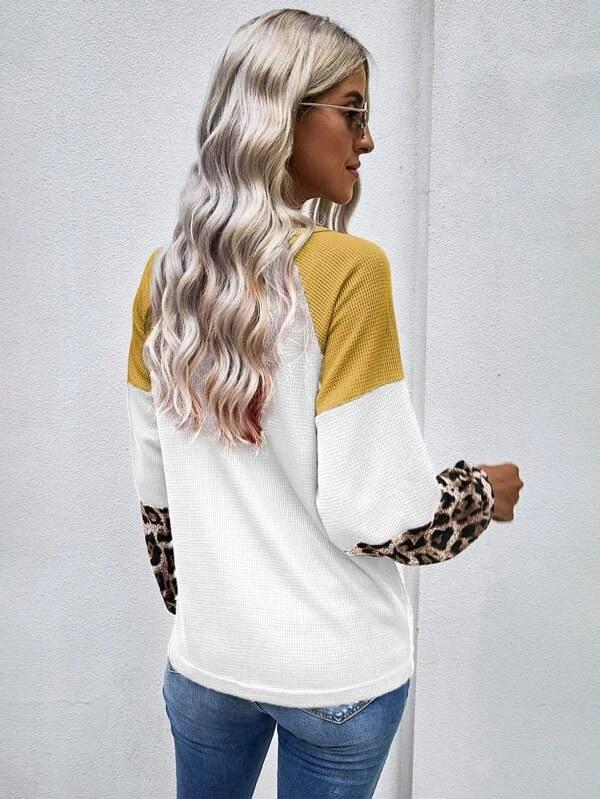 Casual Women Leopard Knitting Long Sleeves T Shirts-Women Sweaters-Black-S-Free Shipping Leatheretro