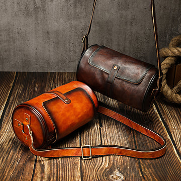 Vintage Small Leisure Leather Bucket Shoulder Bags A012-Leather Bags for Women-Brown-Free Shipping Leatheretro