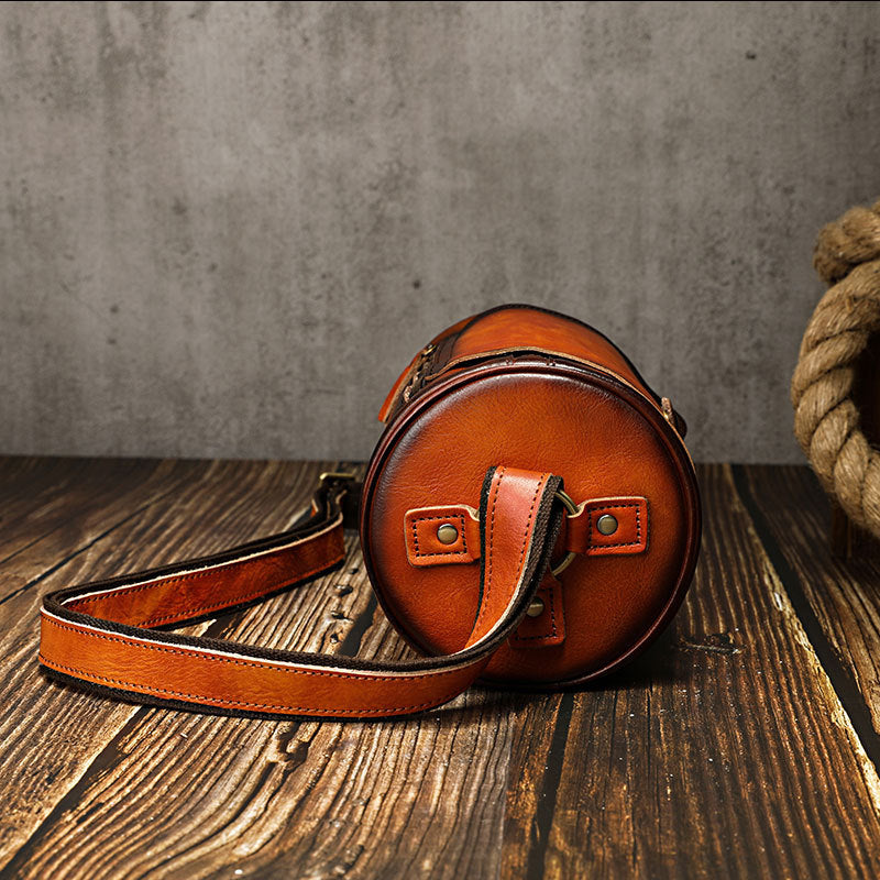 Vintage Small Leisure Leather Bucket Shoulder Bags A012-Leather Bags for Women-Brown-Free Shipping Leatheretro