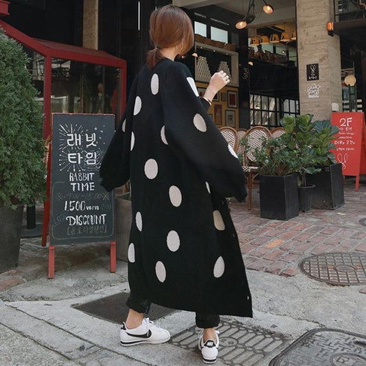 Fashion Dot Long Cardign Overcoat-Outwerwear-Black-One Size-Free Shipping Leatheretro