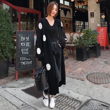 Fashion Dot Long Cardign Overcoat-Outwerwear-Black-One Size-Free Shipping Leatheretro