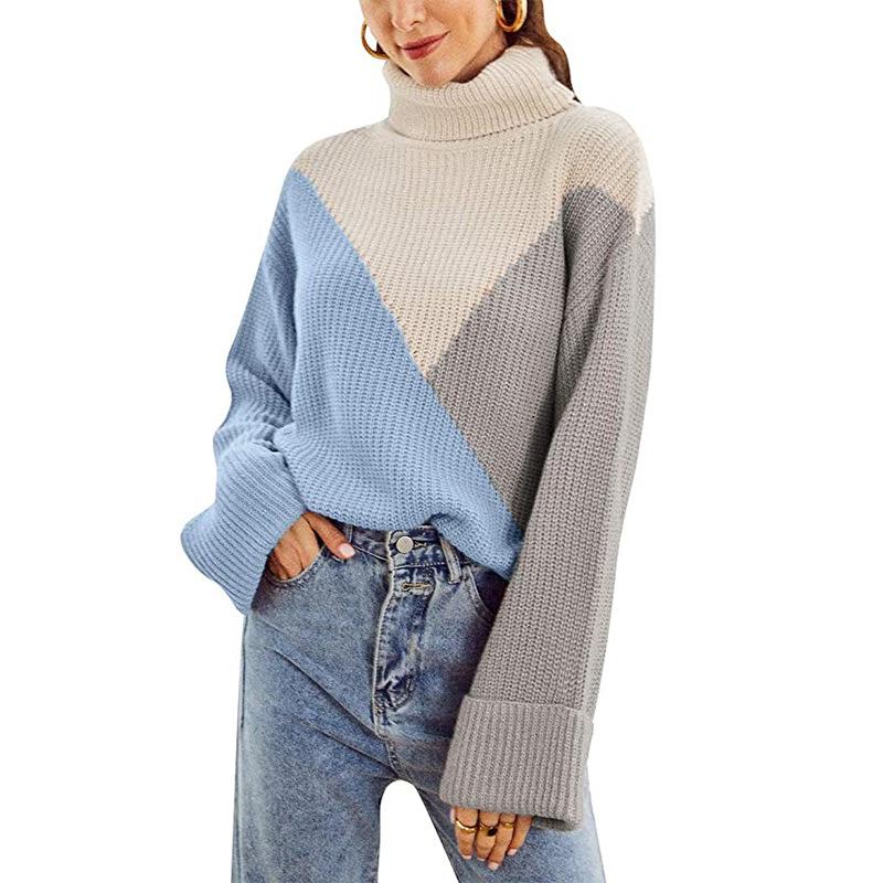 Leisure High Neck Knitting Hoodies Sweaters for Women-Sky Blue-S-Free Shipping Leatheretro