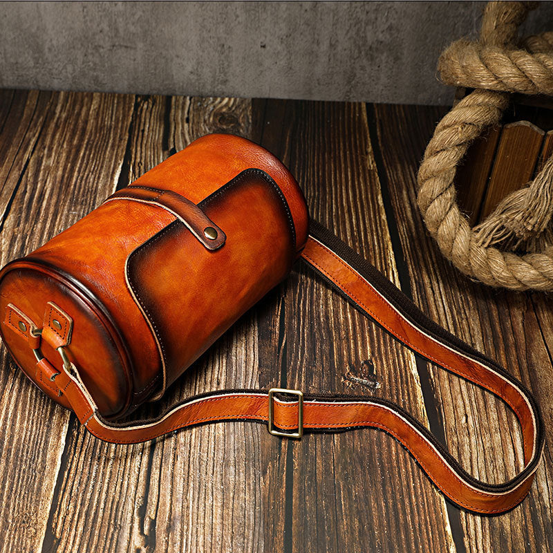 Vintage Small Leisure Leather Bucket Shoulder Bags A012-Leather Bags for Women-Brown-Free Shipping Leatheretro