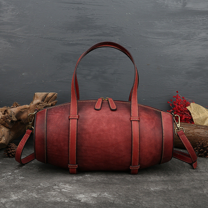 Vintage women Cowhide Leather Bucket Bag 3227-Leather Handbags for Women-Wine Red-Free Shipping Leatheretro