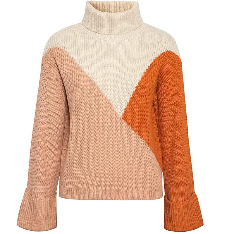 Leisure High Neck Knitting Hoodies Sweaters for Women-Pink-S-Free Shipping Leatheretro