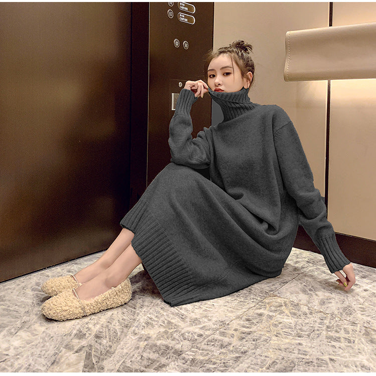 Winter Warm Turtleneck Pullover Long Dresses for Women-Dresses-Off the White-M-Free Shipping Leatheretro