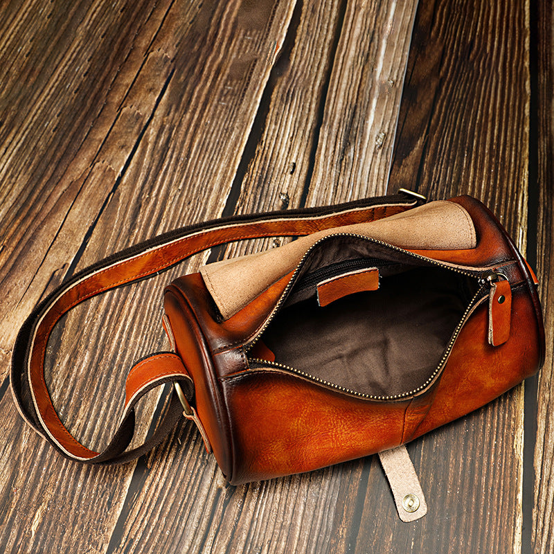 Vintage Small Leisure Leather Bucket Shoulder Bags A012-Leather Bags for Women-Brown-Free Shipping Leatheretro