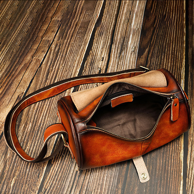 Vintage Small Leisure Leather Bucket Shoulder Bags A012-Leather Bags for Women-Brown-Free Shipping Leatheretro