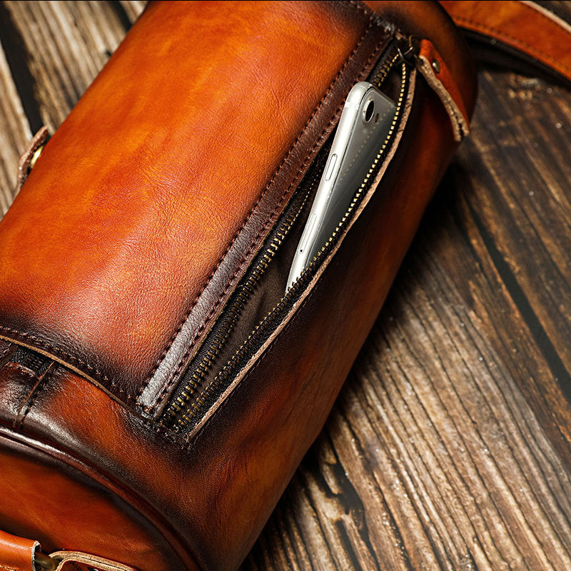 Vintage Small Leisure Leather Bucket Shoulder Bags A012-Leather Bags for Women-Brown-Free Shipping Leatheretro