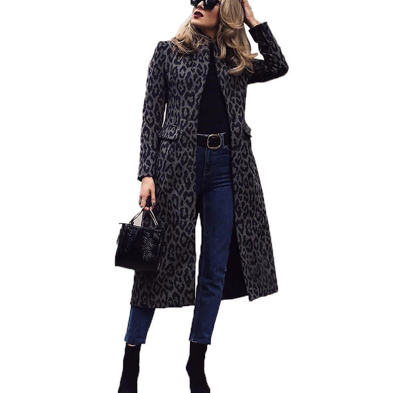 Women Black Leopard Long Coats-Coats & Jackets-Black Leopard-S-Free Shipping Leatheretro