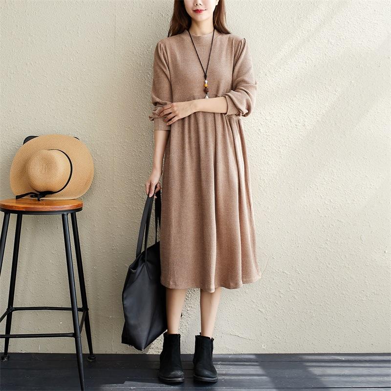 Elegant Women Long Sleeves Round Neck Fall Dresses-Fall Dresses-Wine Red-M-Free Shipping Leatheretro