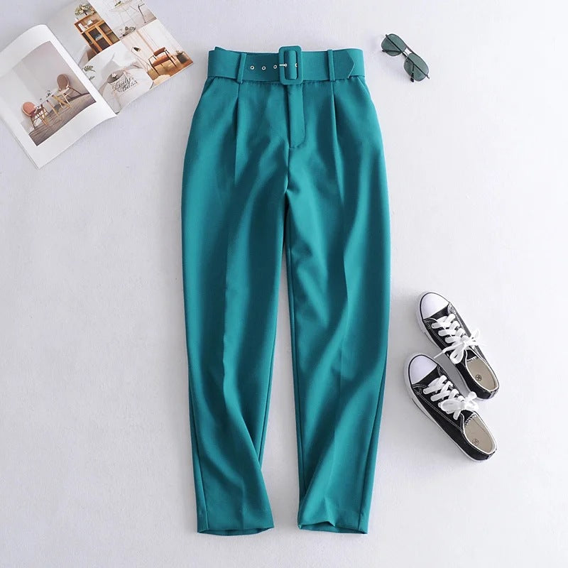 Women High Waist Casual Cropped Pants-Pants-Green-XS-Free Shipping Leatheretro