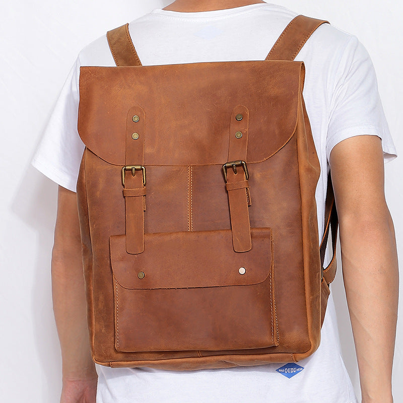 Men Handmade Leather Vintage Leather Laptop Backpack 1224-Leather Backpack-Coffee-Free Shipping Leatheretro