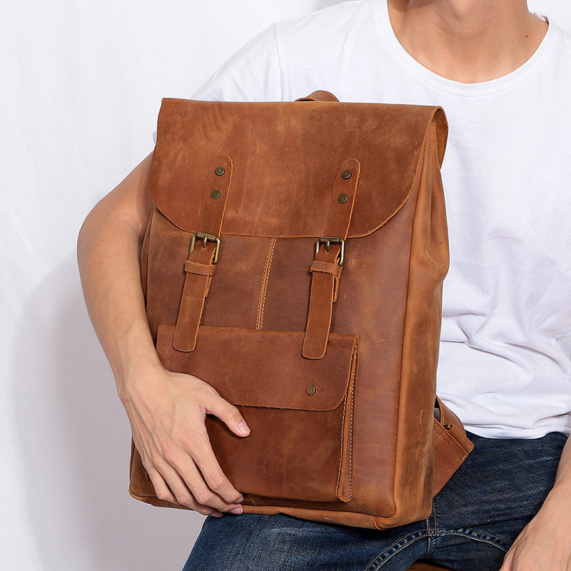 Men Handmade Leather Vintage Leather Laptop Backpack 1224-Leather Backpack-Coffee-Free Shipping Leatheretro