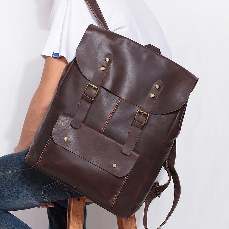 Men Handmade Leather Vintage Leather Laptop Backpack 1224-Leather Backpack-Coffee-Free Shipping Leatheretro