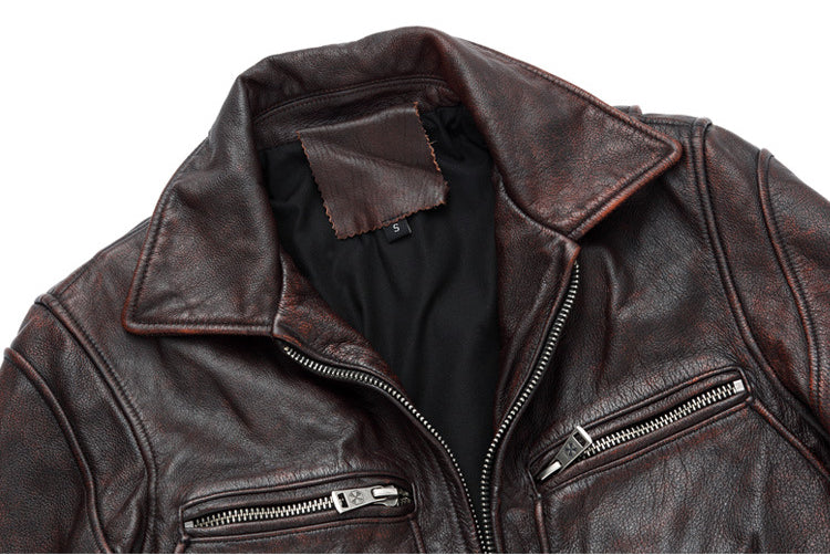 Motorcycle Cowhide Leather Jackets for Men-Coats & Jackets-The same as picture-S-Free Shipping Leatheretro