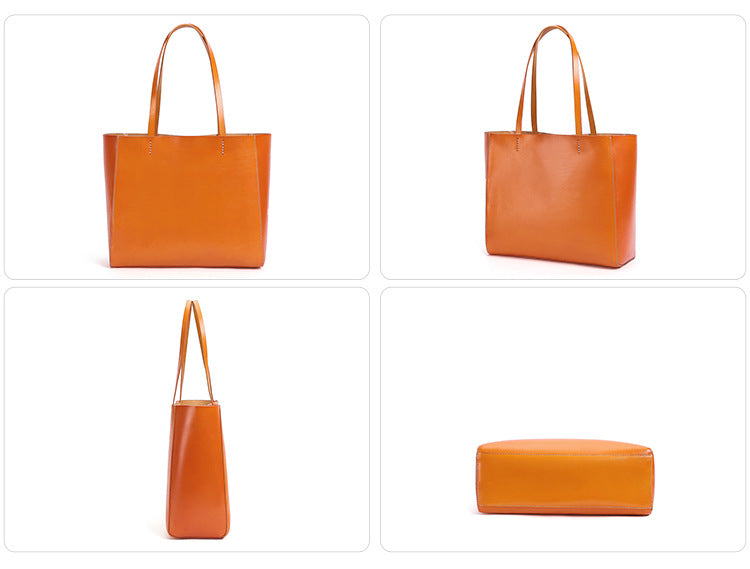Women Leather Big Capacity Tote Handbag W8753-Leather Women Bags-Brwon-Free Shipping Leatheretro