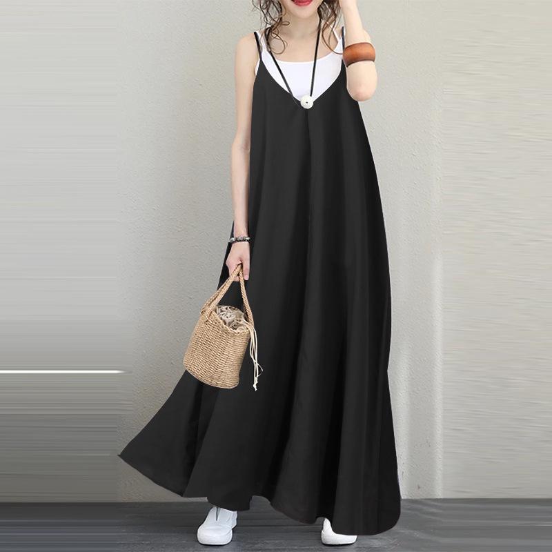 Plus Sizes Sexy Backless Loose Long Dresses-Maxi Dresses-Black-M-Free Shipping Leatheretro